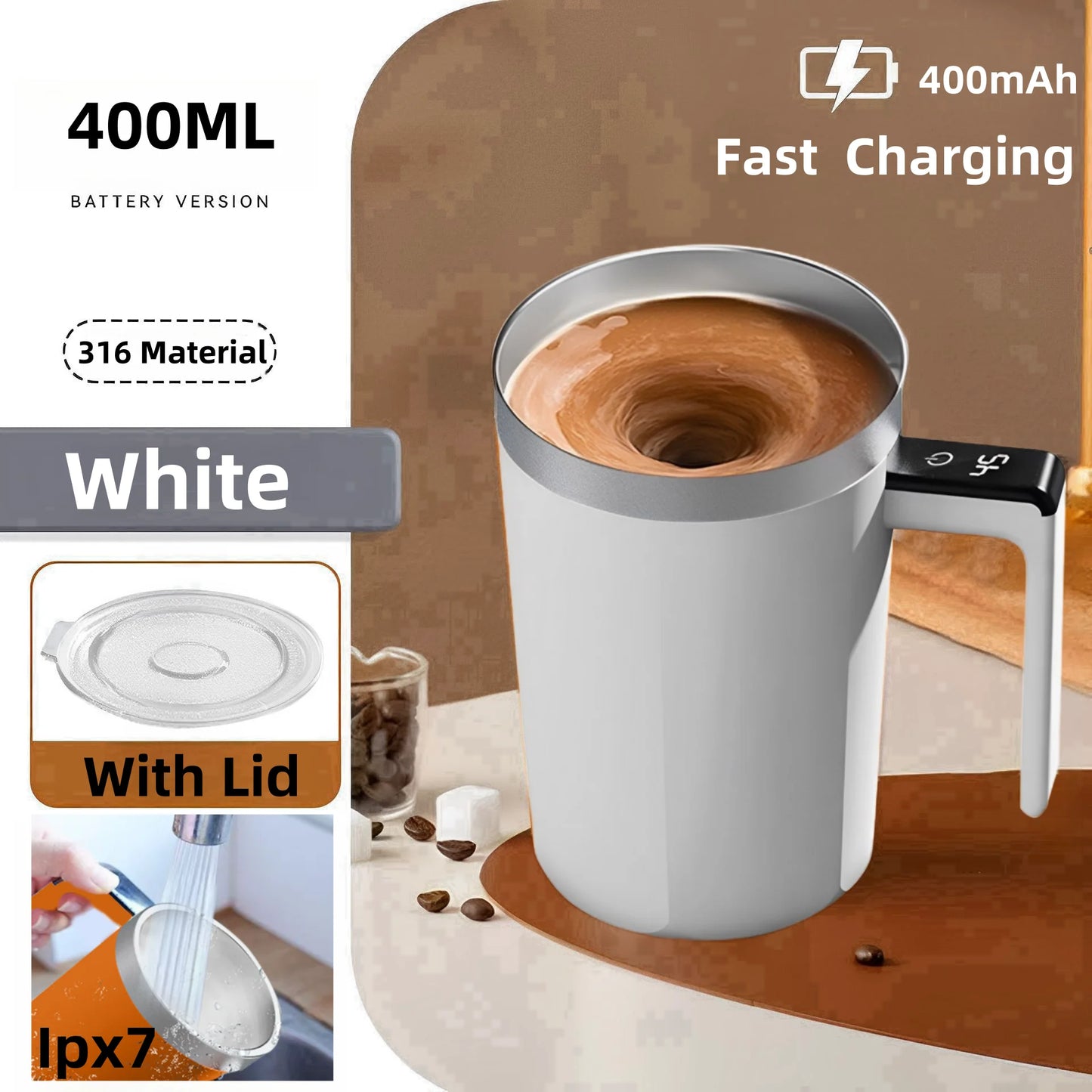 Automatic Magnetic Cup Electric Coffee Self Mixing Mug IP67 Waterproof Food Safe 380ML Coffee Mug For Tea