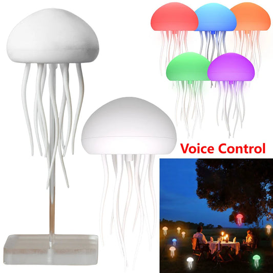 Jellyfish Light Voice Control Atmosphere Night Lights Type-C Charging Bedside Lamp Flexible Tentacles for Holiday Children Gifts